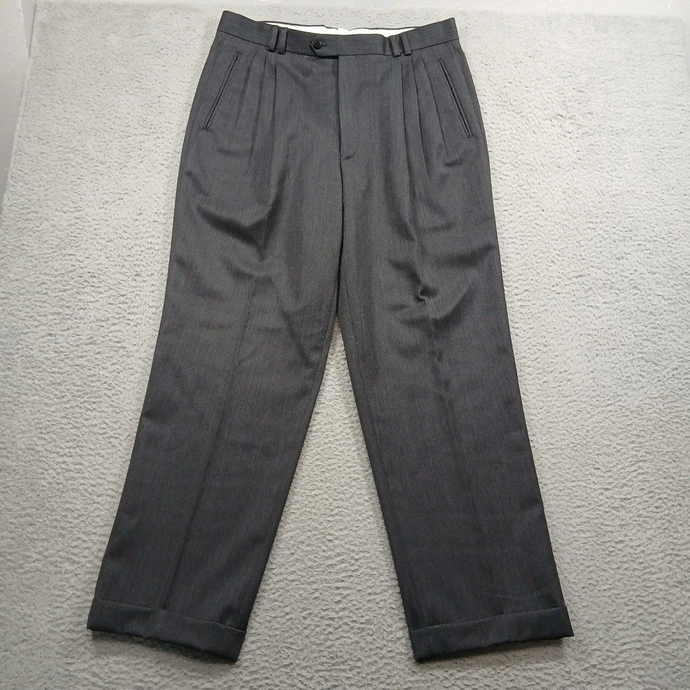 Mark Alexander Gray Pleated Dress Pants Mens 34‎ 100% Wool Cuffed Vintage EUC